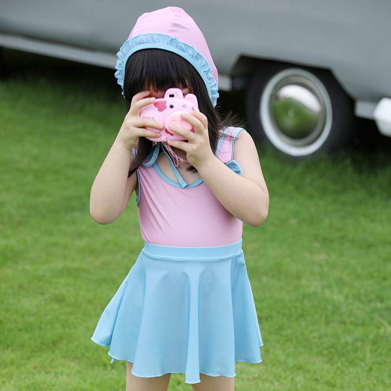 壹件代發 可貼牌定制 韓國可愛2-9歲中小童連體兒童泳衣女三件套