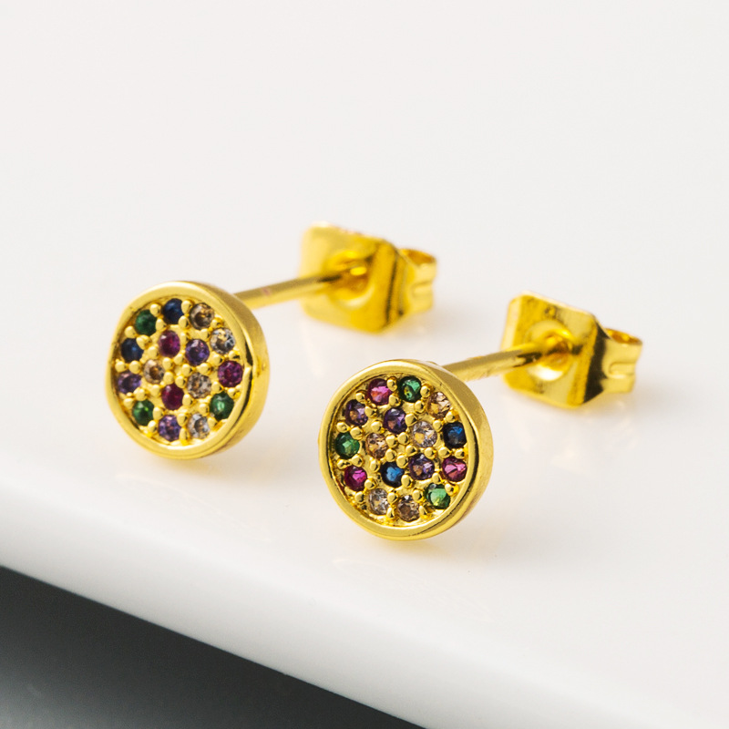 Fashion Retro Round Earrings Copper Gold-plated Micro-set Color Zirconium Earrings Wholesale Nihaojewelry display picture 4