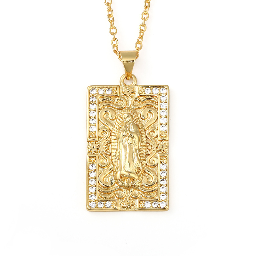 Copper Micro-inlaid Colored Zircon Virgin Mary Pendant Necklace display picture 14