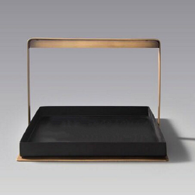 新中式现代金属提篮托盘分隔盒摆件样板房客厅茶几禅意家居饰品