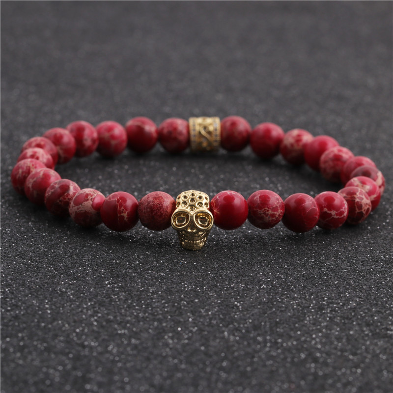 Hot-selling Fashion Halloween Jewelry 8mm Emperor Stone Skull Bracelet display picture 2