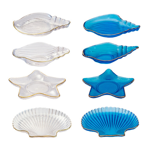 海晶玉海洋系列金边玻璃餐具 北欧ins家用透明零食玻璃盘碗碟套装