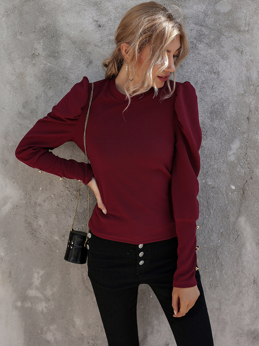 autumn elegant polyester pullover long sleeve round neck slim-fit women s T-shirt NSAL1962