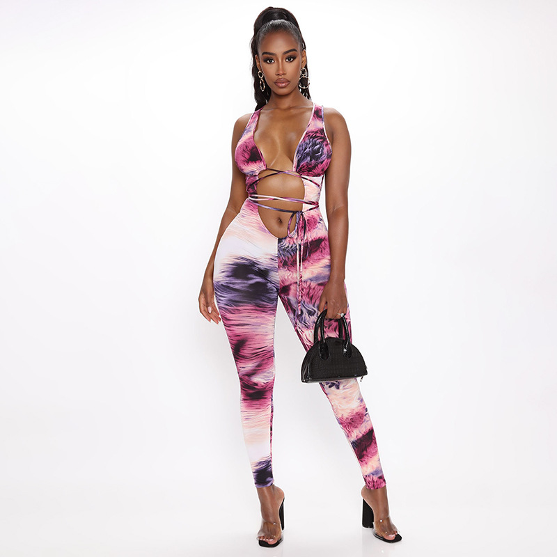 tie-dye sling straps wrapped chest bodysuit NSMX28539