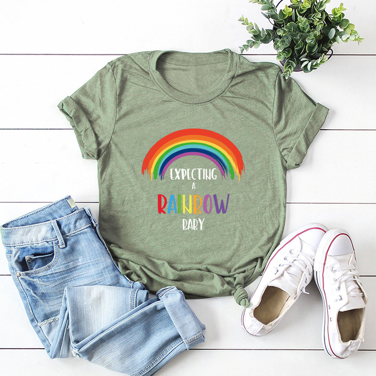 cute letters rainbow cotton short-sleeved t-shirt  NSSN13836