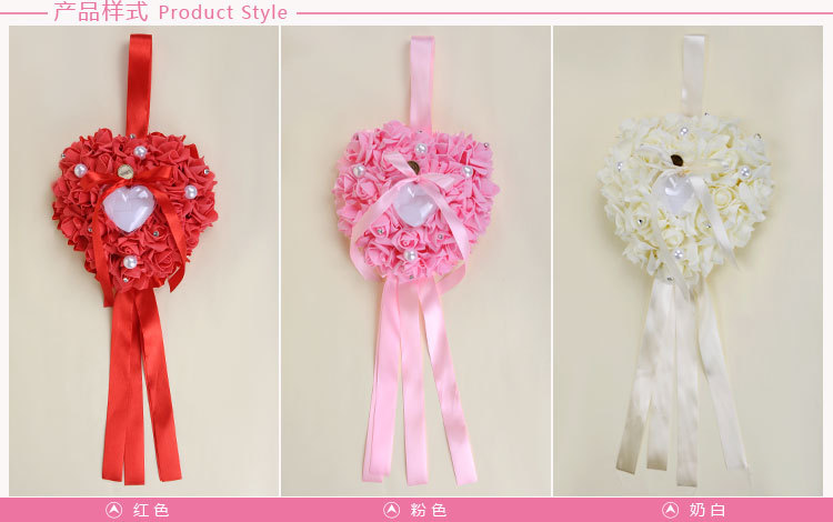 Cross-border foreign trade pe foam ring box, heart-shaped ring pillow, Western-style wedding supplies, rose pvc box packaging, hanging decoration detail image 4