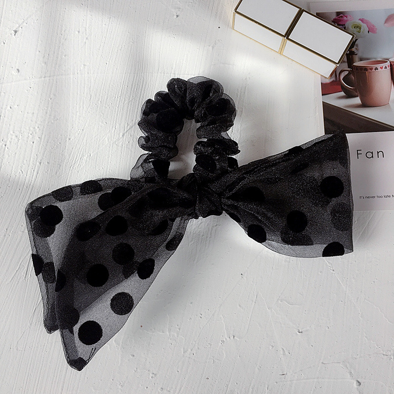 New Korean Retro Simple Big Wave Dot Double Bow Net Yarn Cheap Scrunchies Wholesale display picture 3