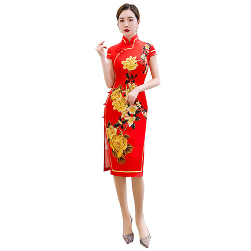 Cheongsam retro long cheongsam dress banquet etiquette heavy Qipao skirt