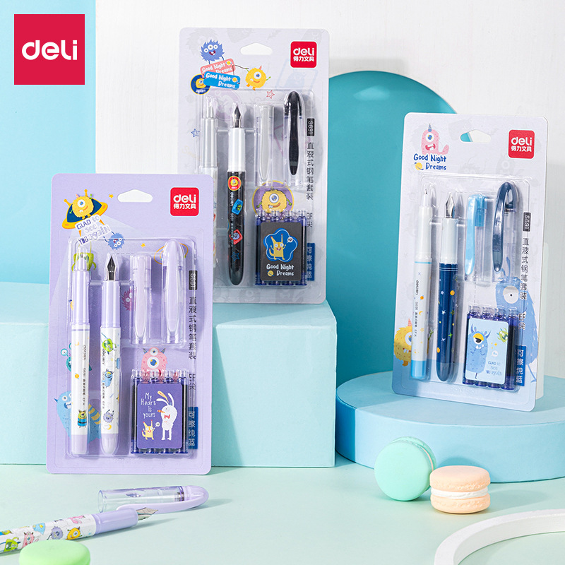 Deli S692 Steel Pen Straight Liquid Pen Replacement Ink Bag Pen Suction Card Magic Blue Erasable Pen Package