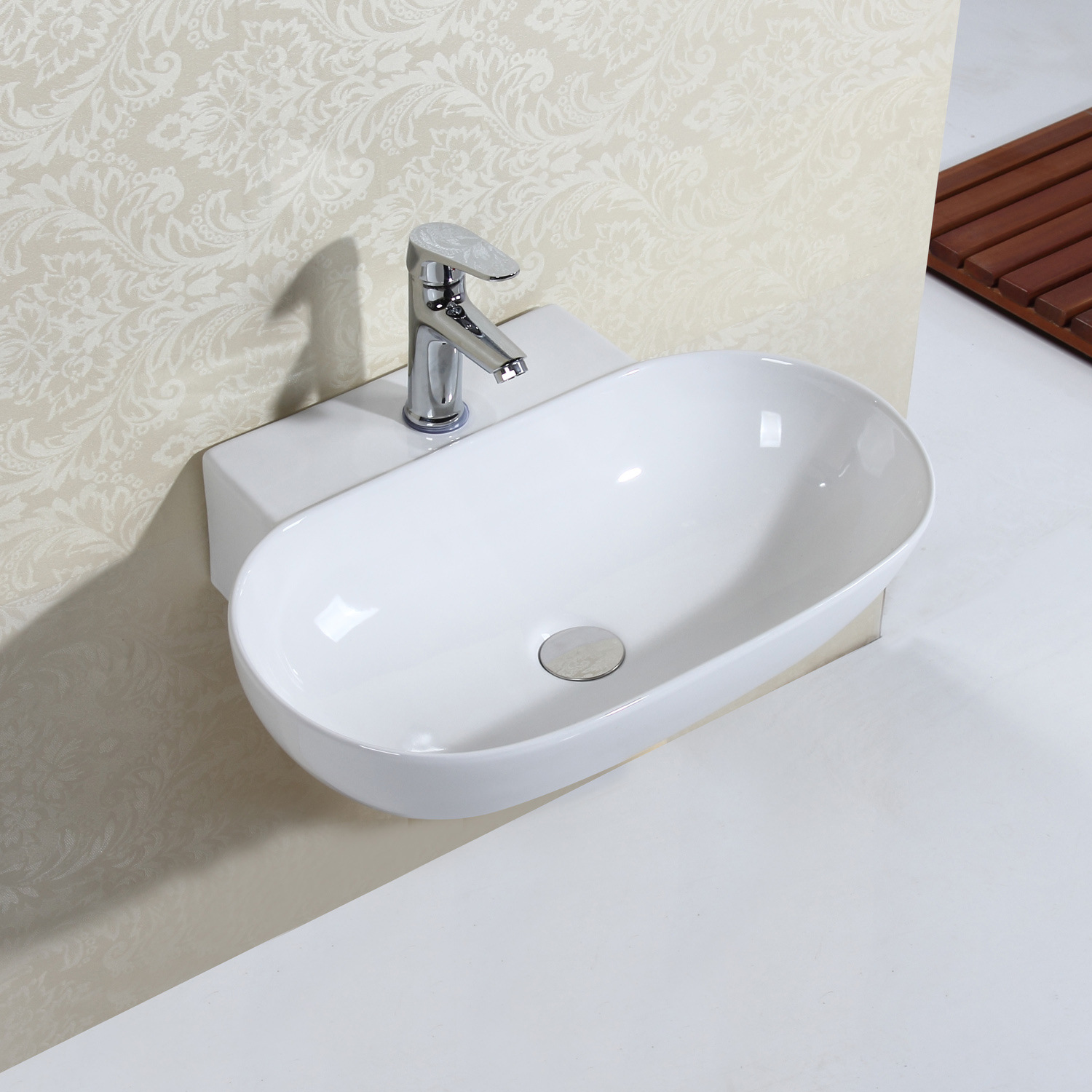 现代简约款式一体陶瓷洗手盆洗脸白色釉盆子挂式卫生间洁具