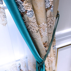 High-end luxurious European embossed floral pattern blackout curtains, finished product living room bedroom curtain header for villa