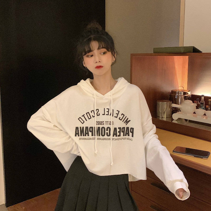 Thin Sweatshirt For Women 2025 Autumn New Korean Version Letter Print Student Short Hooded Jacket Ins Trend_voghion.com