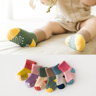 Autumn and winter mid-tube Terry warm baby toddler yellow high waist five-pointed star dispensing thickened floor socks