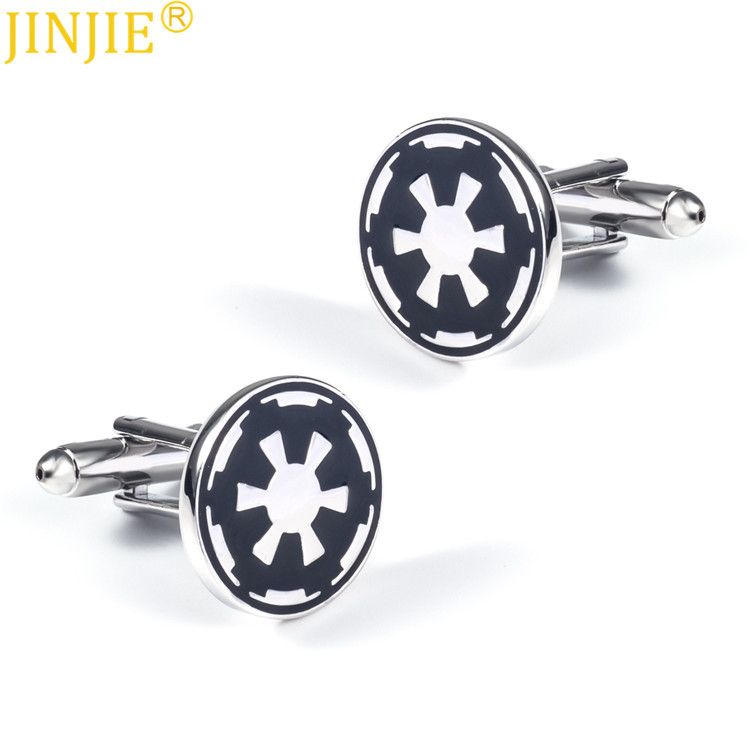 現貨圓形米字黑色琺琅烤漆袖口鈕 男士簡約商務法式長袖襯衫袖扣