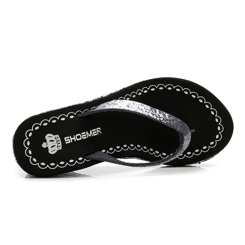 Women's Casual Solid Color Sequins Rhinestone T-Strap Flip Flops display picture 22