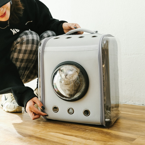 Cat bag backpack, portable cat and dog bag for going out, winter space capsule, warm, transparent, breathable, foldable for travel