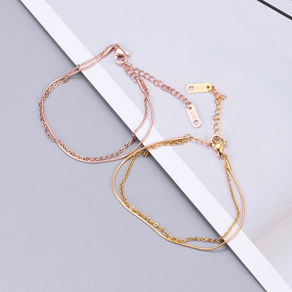 Korean simple titanium steel rose gold short design multi-layer anklet