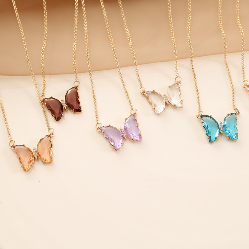 multicolor glass butterfly necklace