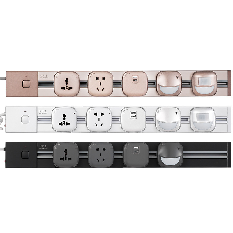 推荐可移动式插板轨道轨道插座家用办公明装插排便捷式可更换插头