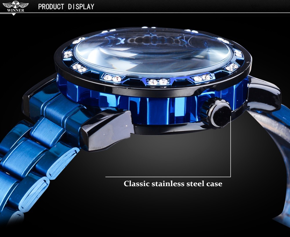 Forsining Watch Men's Fashion Casual Classic Popular Hollow Rhinestone Manual Mechanical Watch_voghion.com