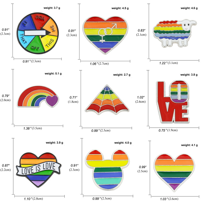 Broche En Alliage De Bannière Colorée De Dessin Animé Gay Rainbow Pride En Forme De Coeur display picture 3