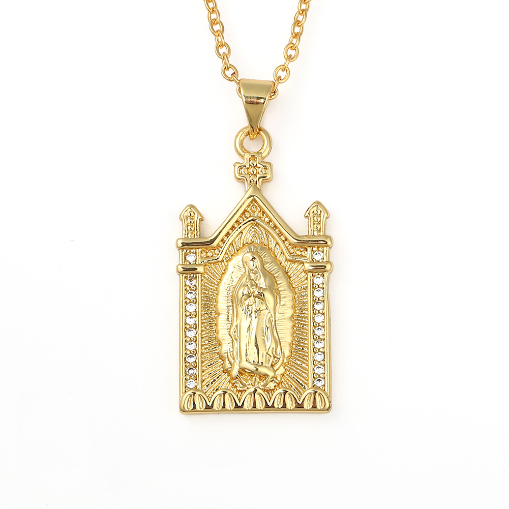 Copper Micro-inlaid Colored Zircon Virgin Mary Pendant Necklace display picture 8