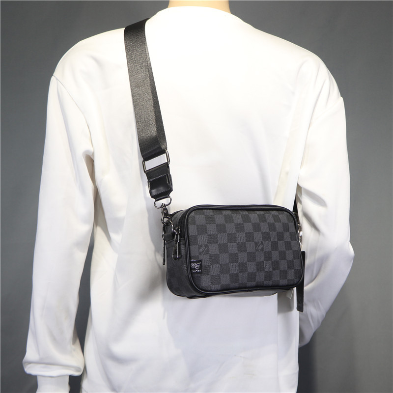 threebox Fashionable Korean Style Men's Plaid Shoulder Bag Casual Personality Japanese Style Business Crossbody Backpack for Men and Women