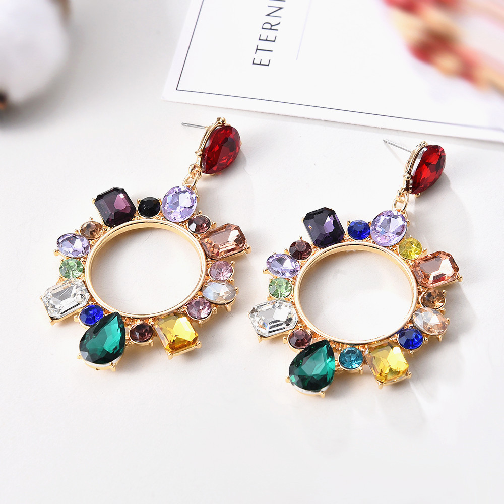 1 Pair Lady Circle Rhinestone Inlay Artificial Gemstones Women's Drop Earrings display picture 3