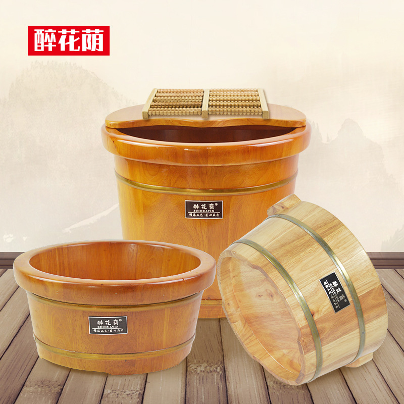 加工定制橡膠木泡腳盆各規格足浴汗蒸泡腳木桶成人桑拿高深足療桶