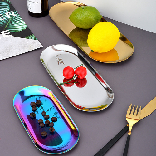 Nordic style ins storage tray Simple Nordic style stainless steel storage tray towel tray golden color metal tray
