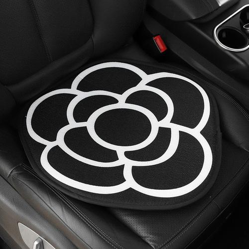 Camellia car seat cushion, winter plush printed three-piece car seat cushion set, car four-season universal seat cushion for women