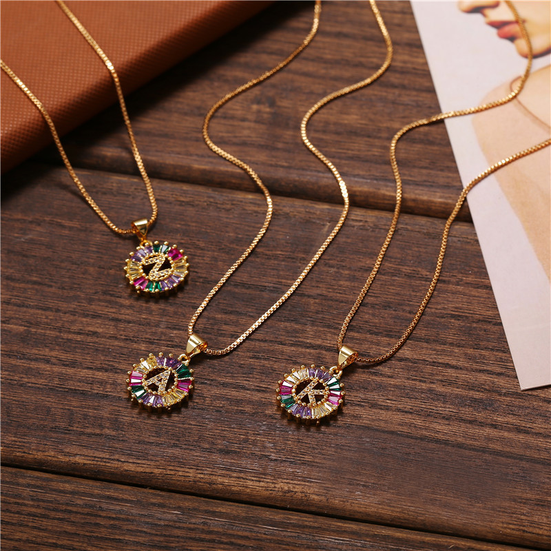 Necklace Creative Necklace Clavicle Chain Micro Inlaid Color Zircon 26 Letter Necklace Women display picture 20