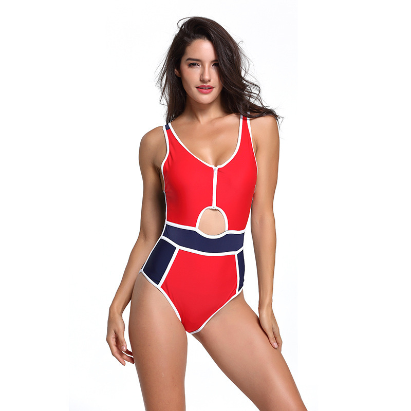 new European and American sexy solid color stitching onepiece swimsuitpicture1