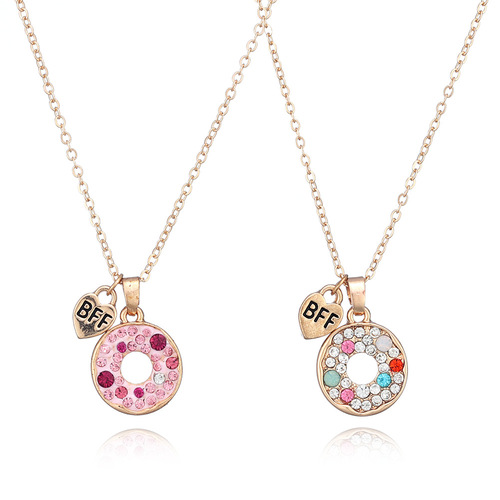 Children's Eco-Friendly Alloy Droplet Oil Necklace Cross-Border New Friendship Round Ring Embedded Diamond Necklace Best Friends