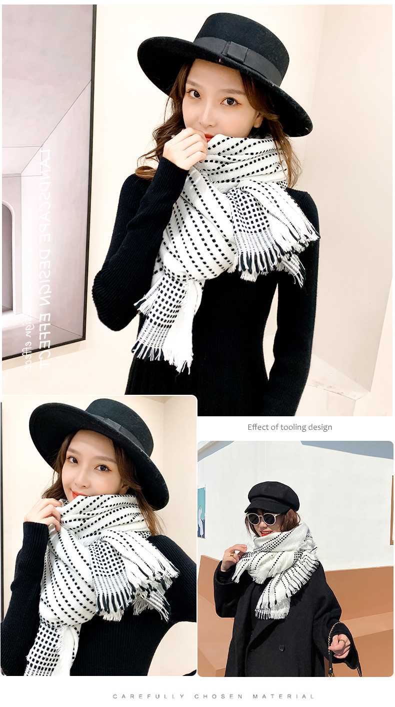 Dotted Striped Tassel Thickened Scarf display picture 3