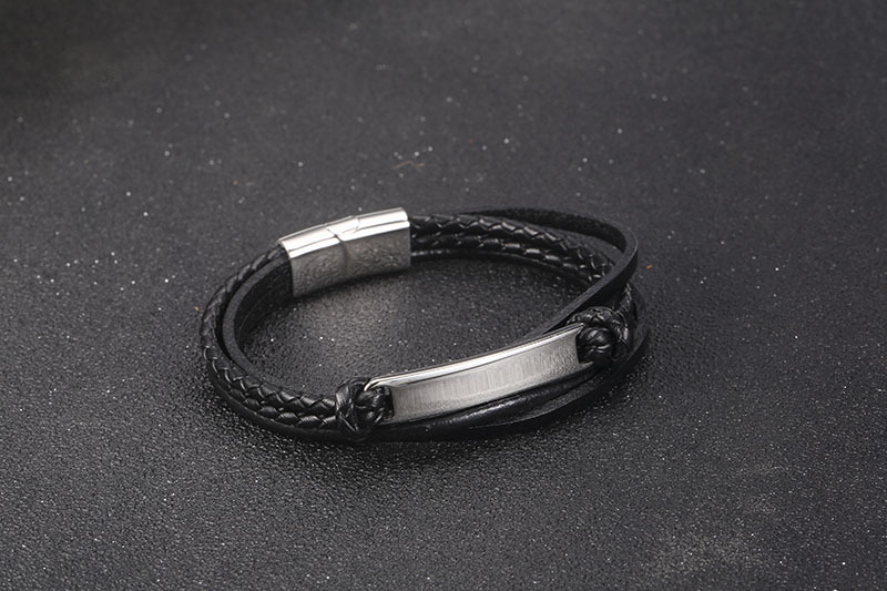 retro black braided stainless steel menu0027s simple smooth leather bracelet