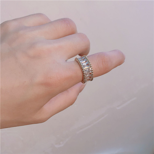 ins niche rainbow flash diamond ring female opening adjustable Korean internet celebrity temperament simple and versatile index finger ring