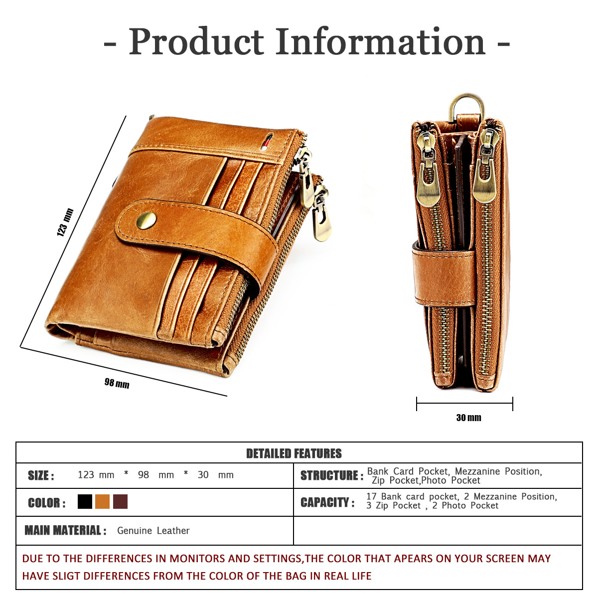 New Anti-theft Brush Wallet Multi-card Slot Leather Coin Purse Zipper Purse display picture 25