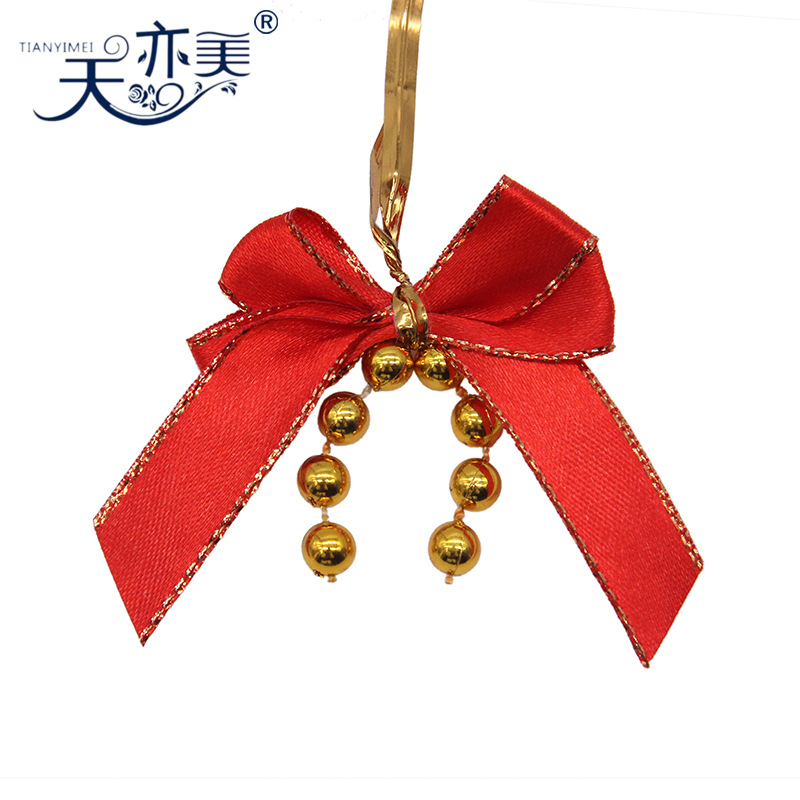 Hermosas cuentas Rojas brillantes decoración de Navidad arco regalo de Navidad colgante Lazo de la cinta