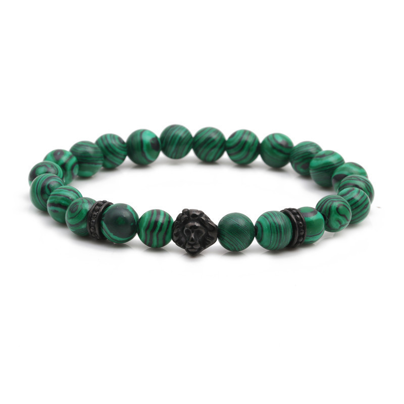 Fashion bracelets stainless steel lion head malachite beaded men and women bracelets