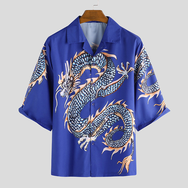 Wish Mid-sleeve Chinese Dragon Ethnic Print Ebay Men's And Women's Short-sleeved Shirts