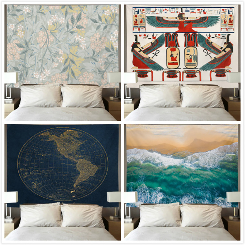 Tapestries Hand drawn Abstract Oil Painting van gogh starry sky Starry night Sea Flowers Cactus background Homestay decorate Valance