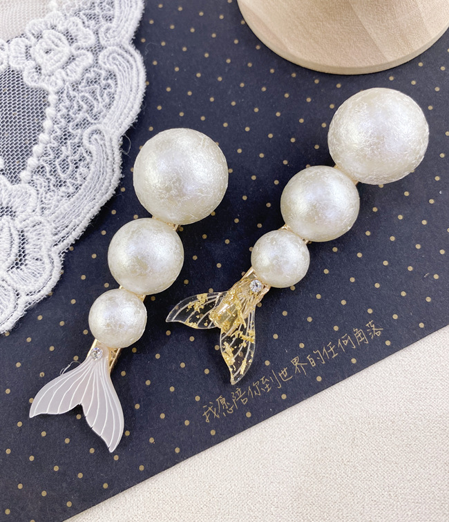 New Pearl Rhinestone Fishtail Hairpin Fashion Mermaid Side Clip Hairpin Headdress Wholesale Nihaojewelry display picture 2