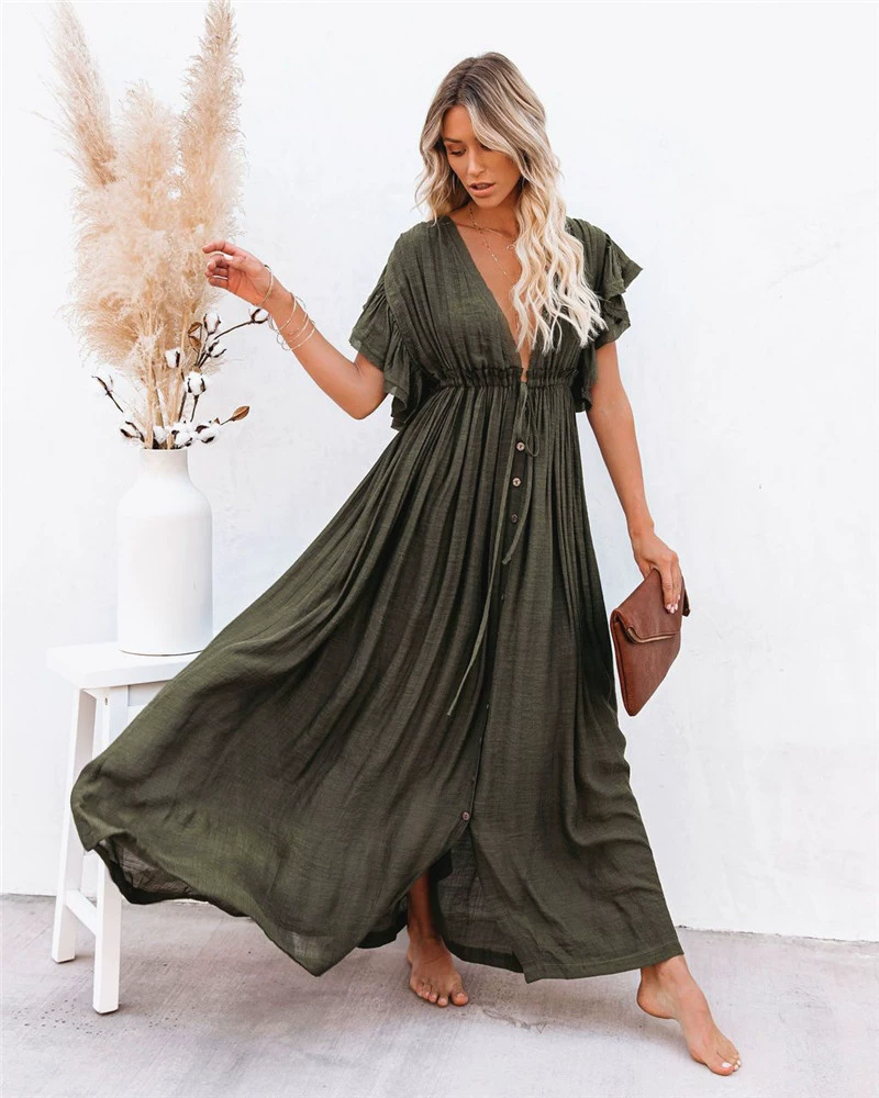 bikini cover up pants Sexy Bikini Cover-ups Long  Tunic Casual Summer Beach Dress Elegant Women Plus Size Beach Wear Swim Suit Cover Up mesh bikini cover up