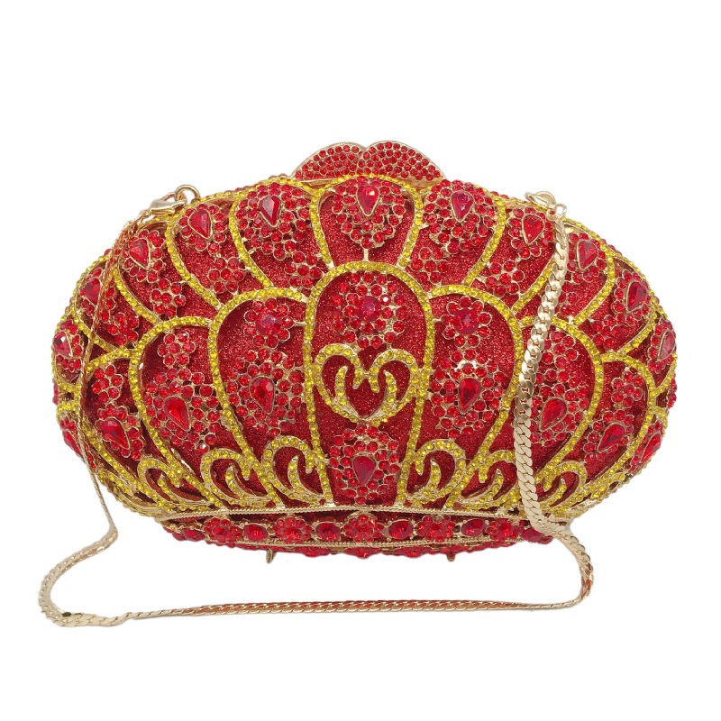 Túi clutch dạ tiệc nữ đính đá kim cương đỏ hình vương miện, xách tay hoặc đeo chéo 20x7x13 cm — Màu đỏ, Màu hồng chi tiết 15