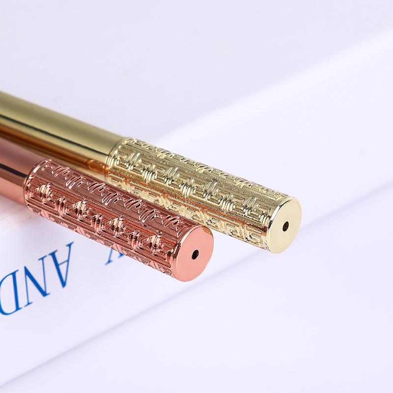 Suministro directo de fábrica pluma de firma de metal Pluma de cobre de forma de aro dorado multicolor opcional Logotipo de letras de pluma de metal de negocios