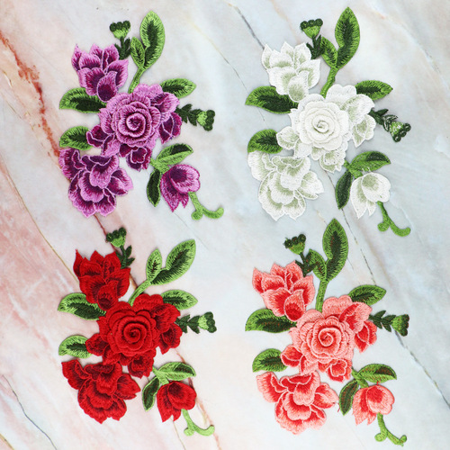 Water-soluble embroidery cloth applique corsage embroidery peony three-dimensional hollow hand applique computer embroidery hand-sewn lace