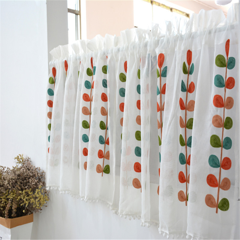 Cross-Border American Pastoral Wool Embroidery Lu Embroidery Half Curtain Rod Dust-Proof Curtain Cabinet Door Curtain Small Curtain Feng Shui Curtain Short Curtain