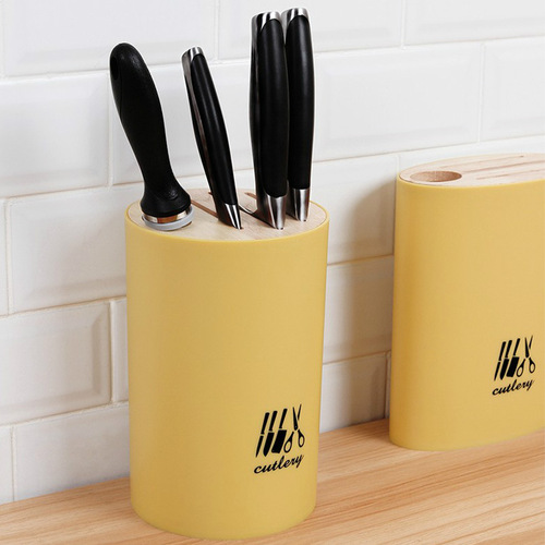 Kitchen bamboo wood cover knife holder multi-functional removable draining kitchen knife holder household simple knife storage rack storage rack