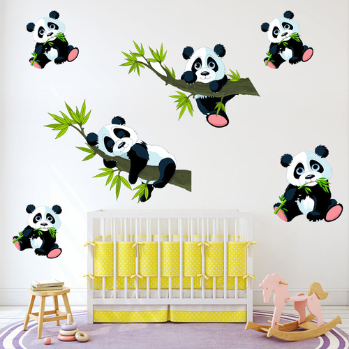 Kunshang cross-border new bamboo panda wall stickers for living room, bedroom and children's room decoration removable stickers KS6773